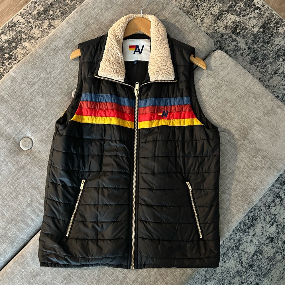 Aviator Nation Black Vest 4 Stripe Sherpa